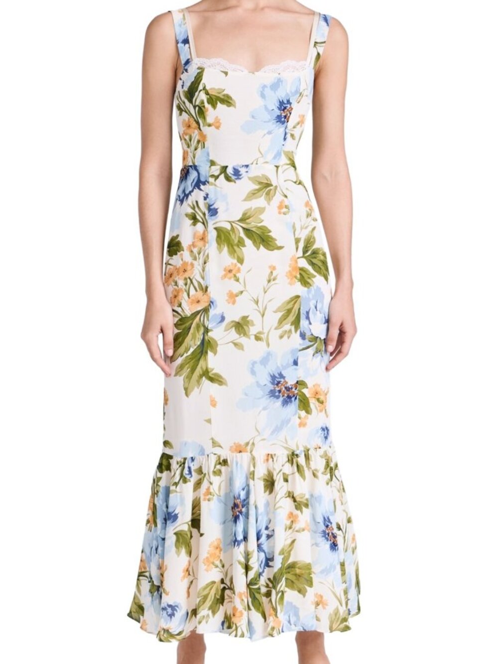 Reformation Irisa Women's Floral Sleeveless Midi Trumpet Dress Botanist Size 10
